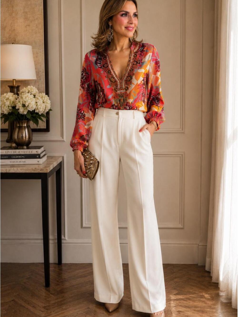 Hale Bob Colorful Floral Print Tunic Blouse